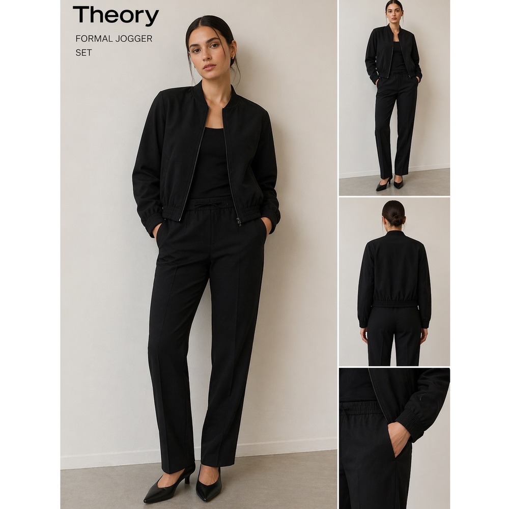 Theory Rosina Crepe Bomber Jacket and Jogger Pants Set Black Size S P